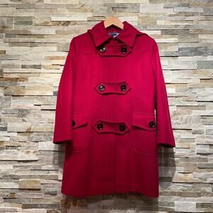 Tommy Hilfiger 4 Wool Toggle Coat | Scarlet Red Removable Hood Holiday Jacket